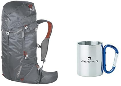 Ferrino Set Trekking: Zaino Rutor Unisex Adulto + Tazza con Moschettone Grigio 300ml 7x8cm