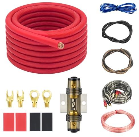 Aiyomi Juego de cables de subwoofer, 4 GA 5 m, amplificador de cable, cable de audio para coche, conector de amplificador de potencia, cable de subwoofer para coche