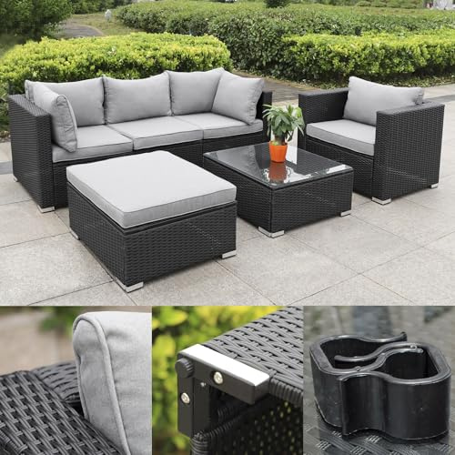 Calma Lux® Gartenmöbel Lounge Set| 3-7 Personen viele Modelle| inkl. extra Dicke Kissen | Outdoor Loungemöbel Sitzgruppe Essgruppe Garnitur | klassisch Schwarz (Sicily)