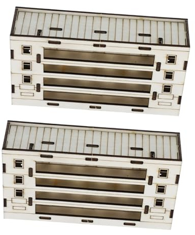NESTINGHO Kit 2pezzi Modello di Casa in Legno Miniatura Beige senza Assemblaggio, Design Moderno e Grezzo per Decorazione Desktop e Spazio Abitativo