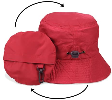 Toutacoo, Bob, Cappello da Pioggia in Nylon, Facilmente Pieghevole nella Tasca Integrata, Cappello da Pioggia (02-Rosso/Pioggia)