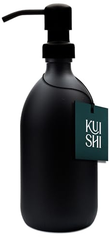 Kuishi 500 ML Bottiglia di Vetro Nero-Dispenser di Sapone-Pompa in Acciaio Inox Nero-riutilizzabile-Ecologico-Versatile-Elegante-Arredamento Moderno per la Casa