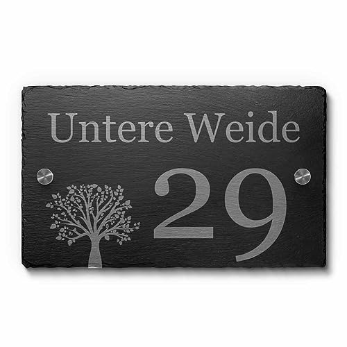 Schiefer Hausnummer & Straße Namen 25x15 cm Wunsch-Gravur Namensschild Schild