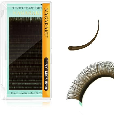 NAGARAKU Fransförlängning Ljusbrun Individuella Eyelash Extensions 20 Rader Hög Kapacitet Klassisk 1:1 Falsk Naturliga Ryska Volym Enda Ögonfrans Ögonmakeup Ögonfransförlängningar(0.15mm C 7-15mm Mix) | Stor kapacitet, mjuk och lätt stabil krulle idealisk finish för naturligt utseende lämplig för 1:1 och volym