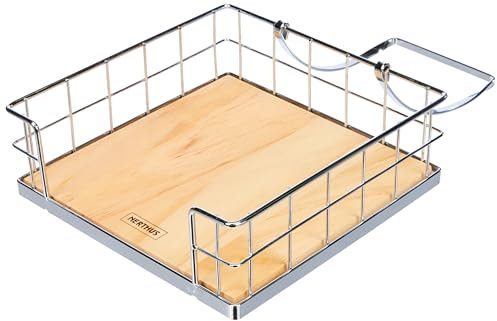 NERTHUS Portatovaglioli in Acciaio Inossidabile e Base di Legno