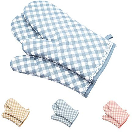 TOKYMOON 1 Paar Hitzebeständig Ofenhandschuhe Baumwolle Anti-Rutsch Küche Backofen Handschuhe Hitzebeständig Topfhandschuhe Topflappen Für Kochen Backen Barbecue (Hellblau)