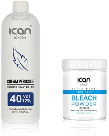 ICAN LONDON PROFESSIONAL CREAM PEROXIDE 40 VOL 12% 250 ML + RAPID BLUE POWDER BLEACH 80 G JAR SET