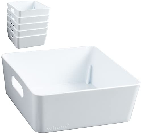 6x Ordnungsboxen 6cm hoch WEIß 15x15x6cm 1L Schublade Kunststoff Bad Korb