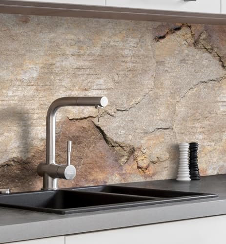 MyMaxxi Küchenrückwand Folie selbstklebend matt - einfache Montage ohne Bohren 0,4mm stark Versteift - Motiv Mauer 03-60cm hoch - Spritzschutz Küche Klebefolie - Fels Struktur 60 x 60cm