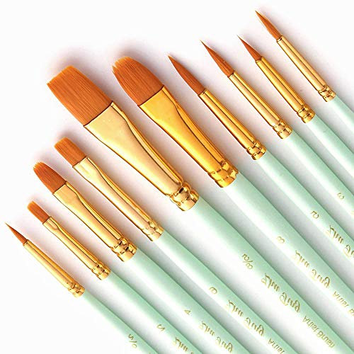 Bougimal 10 Stück Pinsel Set, Premium Nylon Acrylfarben Pinsel, Hölzernen Griff Pinsel Künstler Satz für Aquarell Ölgemälde, Perfektes Malerei Ölfarben Brush Set für Anfänger, Künstler, Grün
