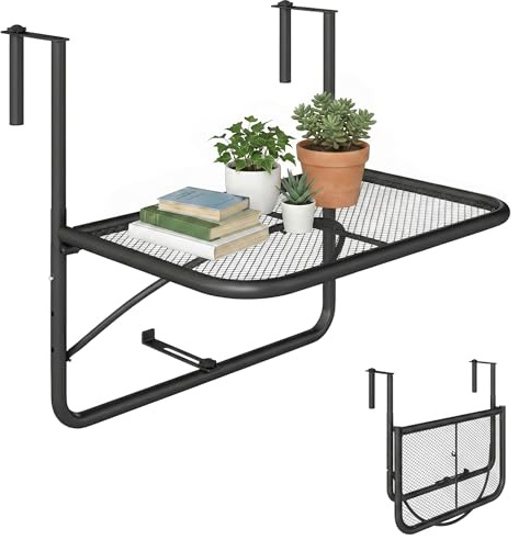Outsunny Mesa Colgante de Balcón con Brazo Regulable 60x56x50 cm Negro