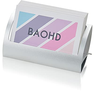 BAOHD Visitenkartenhalter, moderner Visitenkartenhalter aus Metall und Aluminium, für den Schreibtisch, silberfarben