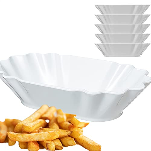 Kerafactum Pommesschale Snack Wurst Schale für Pommes Frites Currywurst | Mehrweg Wurstschale Würstchenteller Snackschale für Imbiss | Melamin Teller Spülmaschinenfest frensh Fries oval | 6 Stück