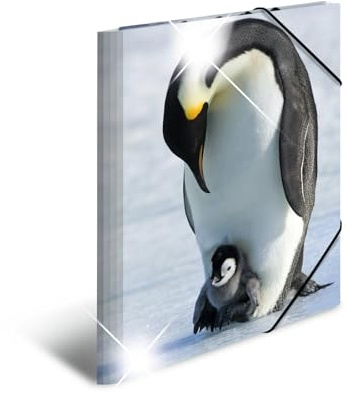 HERMA Sammelmappen A3 Pinguin Set, 3 Stück, Kinder Eckspanner-Mappen aus Kunststoff mit Tier Motiv, Hochglanz-Optik, Gummizug, Innenklappen und Innendruck für Jungen und Mädchen