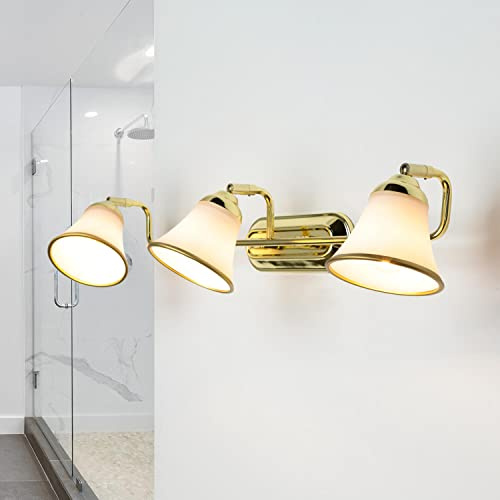 Licht-Erlebnisse Wandleuchte Badezimmer Gold, Badlampe, Wandlampe Spiegel, Jugendstil, schwenkbar, blendarm, Glas, 3-flammig, E14, B:70 cm, Spiegelleuchte