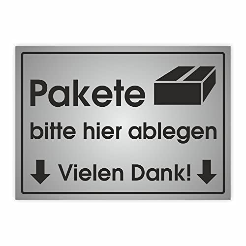 Pakete hier ablegen vielen dank Aufkleber Hinweis-Schild Paketdienst Ablageort QF hellgrau Größe wählbar (Aufkleber 140x100mm)