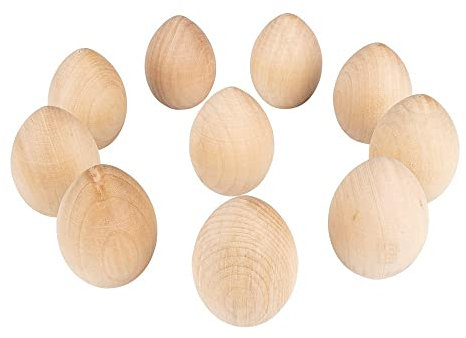 Ideen mit Herz Holz-Eier | massiv | 5,8 cm x 4,2 cm | naturfarben | hochwertige Ostereier aus Holz | 10 Stück