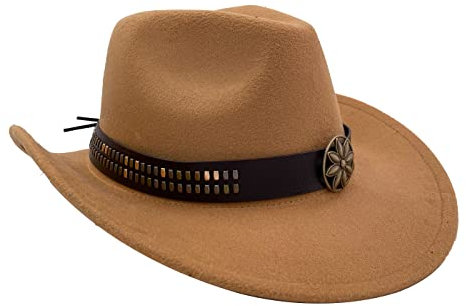 Sandy Ting Filzhut für Herren und Damen, breite Krempe, Western-Outback-Stil, Cowboyhut, Beige, Einheitsgr��e