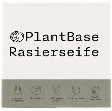 PlantBase Bio Rasierseife 100g, Rasierseife für Herren und Damen mit Sheabutter, Kokosöl, Olivenöl und ätherischen Ölen, für eine sanfte Rasur ohne Hautirritationen, starker Schaum