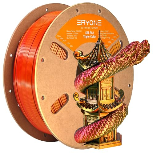 ERYONE Silk PLA Filament 1.75 mm, 3D Drucker Filament PLA Silk,+/- 0.03 mm,Seidiges Mehrfarbiges PLA-Filament,1 kg/Spule,Dreifarbiges Seiden PLA,Rot&Gold& Schwarz
