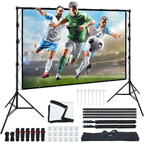 LINCO Projektor-Leinwand mit Ständer, 304,8 cm (120 Zoll) Outdoor-Film-Projektor-Leinwand 4K HD 16:9, faltenfreies Design für Hinterhof-Filmabend (leicht zu reinigen, 1,1 Verstärkung, 160°