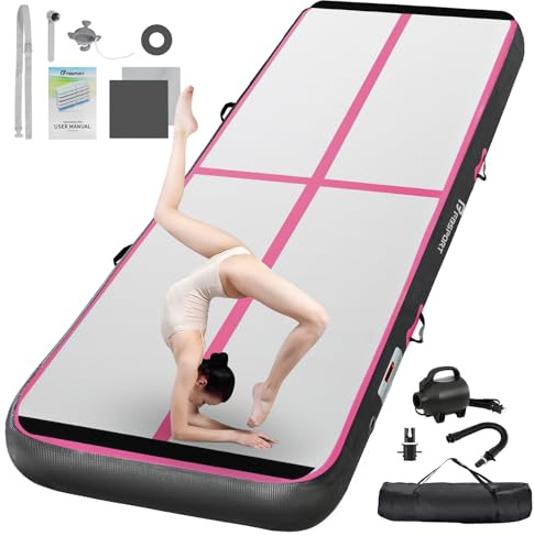FBSPORT Trainingsmatte, 10 cm, Höhe aufblasbar, Air Tumbling Track 2 m, Gymnastikmatte, aufblasbar, Tumbling, Gymnastikmatte, für Turner, Tumbling, Yoga, mit Pumpe