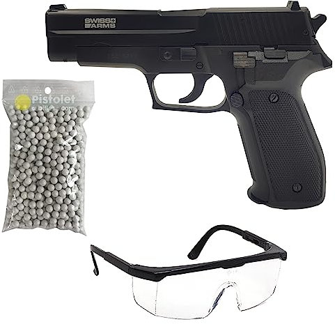 Airsoft Pistol Pack SA Navy Federpistole/Farbe: Schwarz/Material: Hochfester Kunststoff und Metall/Leistung 0.5 Joule/Lieferung mit Zubehör