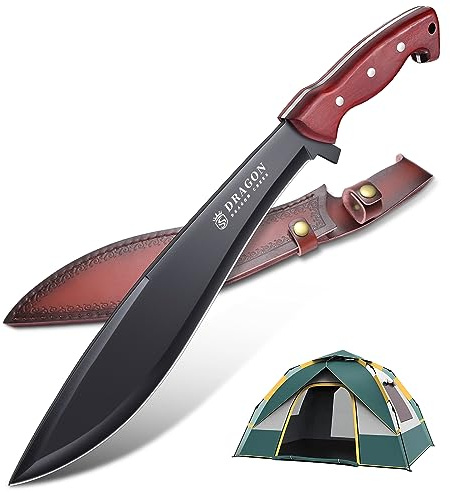Dragon Creek Outdoor Messer D2 Stahl Full Tang mit Rotholzgriff | Robuste feststehende Klinge, geeignet für Camping, Bushcraft und Outdoor Aktivitäten