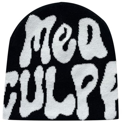 Y2k Beanie Mütze Herren Damen Teenager Y2k Cap Winter Knit Skater Beanie Mütze Hip Hop Strickmützen Baumwolle Spider MEA Culpa Printed Y2k Beanie Cap Hat Pink Harajuku Fashion