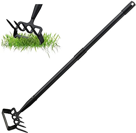 Zappa da giardino per diserbo, strumento per zappa, con supporto per giardino con anello regolabile, manico lungo 183 cm, regolabile, per diserbo