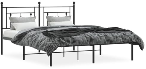 vidaXL Sängram med huvudgavel metall svart 160x200 cm, säng, metallsäng, metall sängram, sängar, metallsängar, metall sängramar, gästsäng, gästsängar