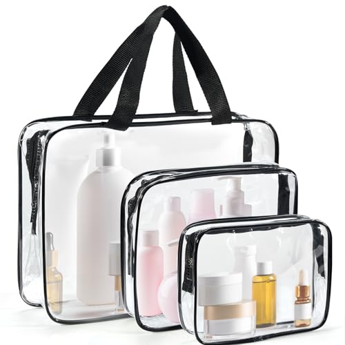 3 stycken transparent toalettväska, necessär flygplan för kvinnor, PVC reseväska flygplan för män, handbagage vätskor, transparent förvaringsväska, vattentät sminkväska
