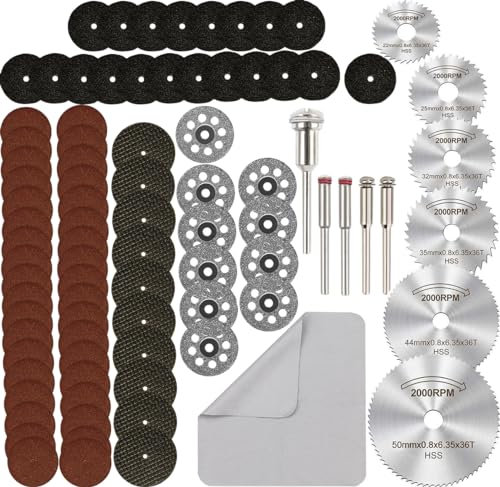 Diamond Cutting Wheel Discs Set, 88Pcs HSS Circular Saw Blades Diamond Wood Glass Plastic Metal Stone Cutting Drill Wheels Kit with Mandrels for Dremel Rotary Tool