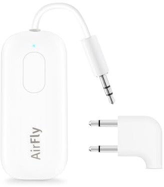 Twelve South AirFly Pro Deluxe Bluetooth 5.0 Transmitter/Receiver for TV/Airplane to 2 Wireless Headphones – Wireless Adapter for AirPods, Airplane, Car, Gym, Home, Use With 3.5 mm Audio Jack, White