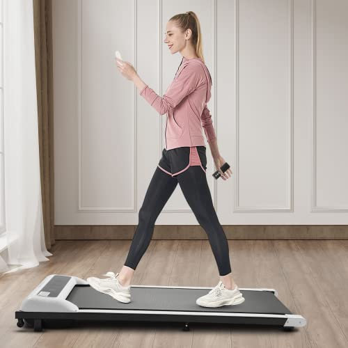 Laufband Klappbar 2 in 1 für Zuhause Fernbedienung, Geräuscharm Knieschutz Maximale Gewichtsbelastung 100 KG Laufband Schreibtisch für Zuhause Büro (Weiß)