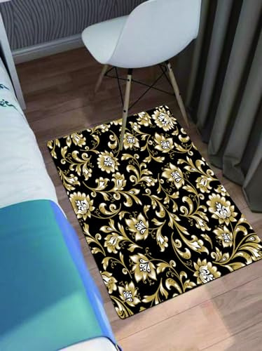 OHAGS Alfombra de Baño Antideslizante,Ducha Microfibra Suave,Adorno Silueta Floral Rizo Decorativo Popular con Hojas Nativas Tradicional,Alfombrillas Lavable en la Lavadora,Súper Absorbente,60x90 CM