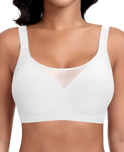Ganado Sujetador sin Aros Encaje Mujer Sujetadores sin Costuras Push Up Bralette Comodos con Relleno, Blanco, S