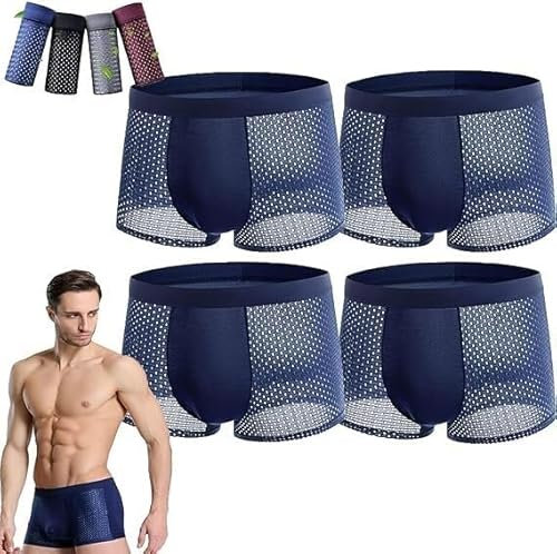 Sohodoo Boxer Briefs Uomo Bamboo - Concediti il ​​lusso con questa biancheria intima a vita piatta realizzata in fibra di bambù, che offre sia sostenibilità che comfort superiore(Blue (4pcs),XL)