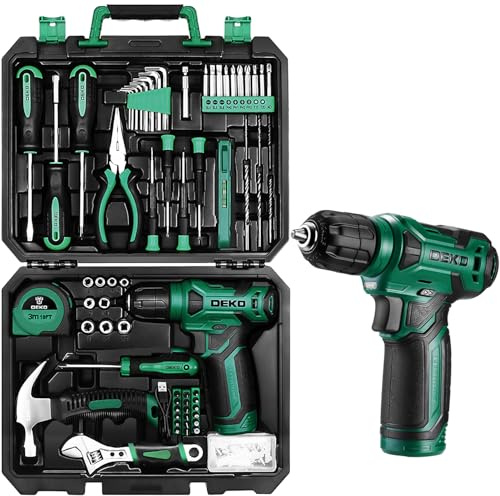 Tool Kit: DEKO Drill Set with Cordless Drill, Tool Kit Set Box, DIY Hand Tools for Men and Home, with 8V Electric Drills,126 Piece (Green)