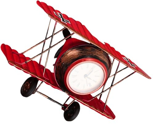 IMIKEYA Vintage Flugzeug Uhr Metall Handwerk Schreibtisch Uhr Retro Tischuhr Nachttischuhr für Wohnzimmer Schlafzimmer Büro, 21.5x12.5x12 cm