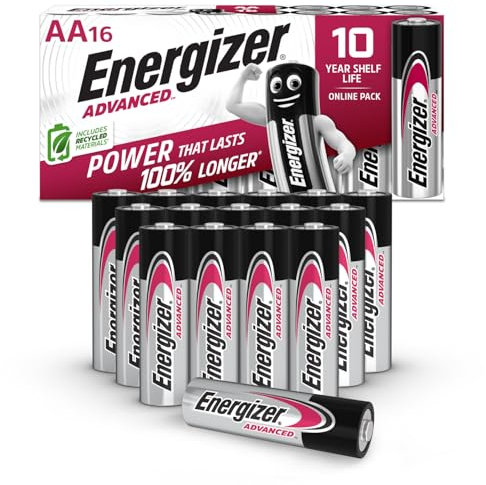 Energizer Advanced - AA Batterien (16 Stück) - 1,5V Alkali-Batterien - Leistungsstark und Langlebig - Made in EU - 100% plastikfreie Verpackung - 10 Jahre lagerfähig [Exklusiv bei Amazon]