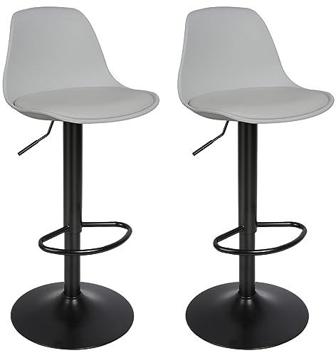 Taburete de bar clásico con respaldo y reposapiés, taburete de bar moderno, silla de cocina alta giratoria con altura ajustable 55-75 cm, giratorio a 360 °, mudo y robusto (gris-2)