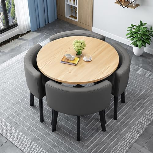 Modernes 4-teiliges Esstisch-Set mit Stühlen, 80 cm, quadratischer Konferenztisch und Empfangsstuhl, Kombination aus Holz, Küchentisch-Set für Zuhause oder Büro