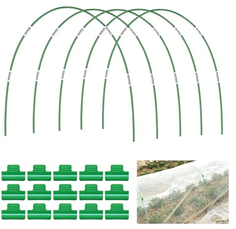 Breeze Touch 25pcs Greenhouse Hoops for Raised Beds, with 15 Clips, DIY 3.5ft or Wider, Grow Tunnel, Rust-Free, Support Hoops Frame for Garden Fabric, Plant Support Garden Stakes for Trees, Vegetable