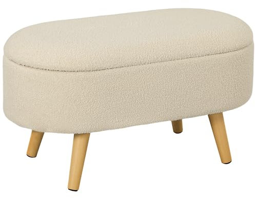 HOMCOM Ottoman Storage Bench, Padded Bedroom Bench with Storage and Lid, Foot Stool for Hallway, Living Room, Cream White