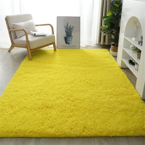 Highdi Einfarbig Langflor Weich Teppich Wohnzimmer,Klassisch Soft Shaggy Teppich,Flauschiger Teppich,Waschbarer Teppich Schlafzimmer,Kunstfell Fell Imitat Teppich Kinderzimmer (Gelb,160x230cm)