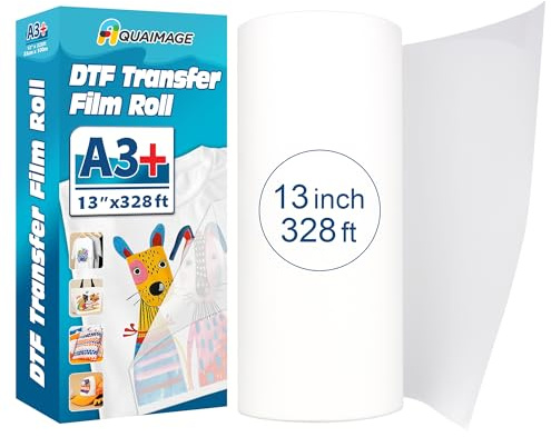 Aquaimage DTF-Transferfolienrolle, 33 x 100 m, Premium-A3+, DTF-Folie, doppelseitig, matt, transparent, Pretreat PET-Wärmetransferpapier, Heiß- und Kaltschälen, DTF-Papierrolle, direkt auf Folie für