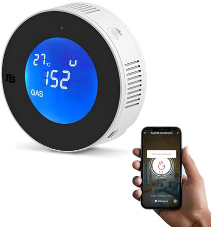 Rilevatore di Gas WiFi ，Rilevatore Fughe di Gas/Gas Naturale/Gas di Carbone/Gas Metano/GPL, Sensore Gas ，Allarme di Gas, Certificato EN 50194，Compatibile con App, Display LCD