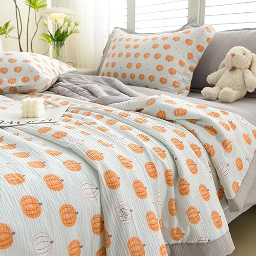 Hiseng Edredon Microfibra, Relleno Nordico 4 Estaciones con Flor, Suave Edredones Patchwork Reversible para Individual Matrimonio (Calabaza,150x200cm)