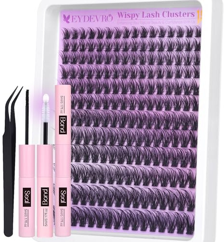 EYDEVRO Wispy Wimpern-Cluster-Set, natürliche Wimpern, Einzel-Set, 192 Stück, 8–16 mm, Wimpernverlängerungs-CD-Curl